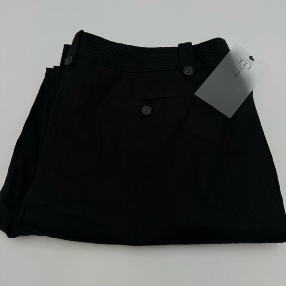 NWT Nine & Co. Black Linen Straight Wide Leg Pants Size 14 Detailed‎ Waist L2 - Picture 1 of 13
